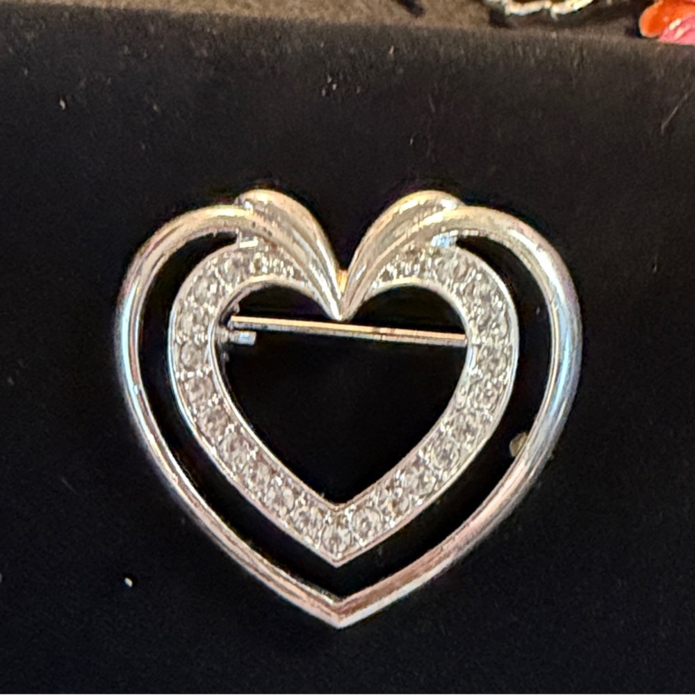 Napier Silver Heart Brooch with Crystal Accents